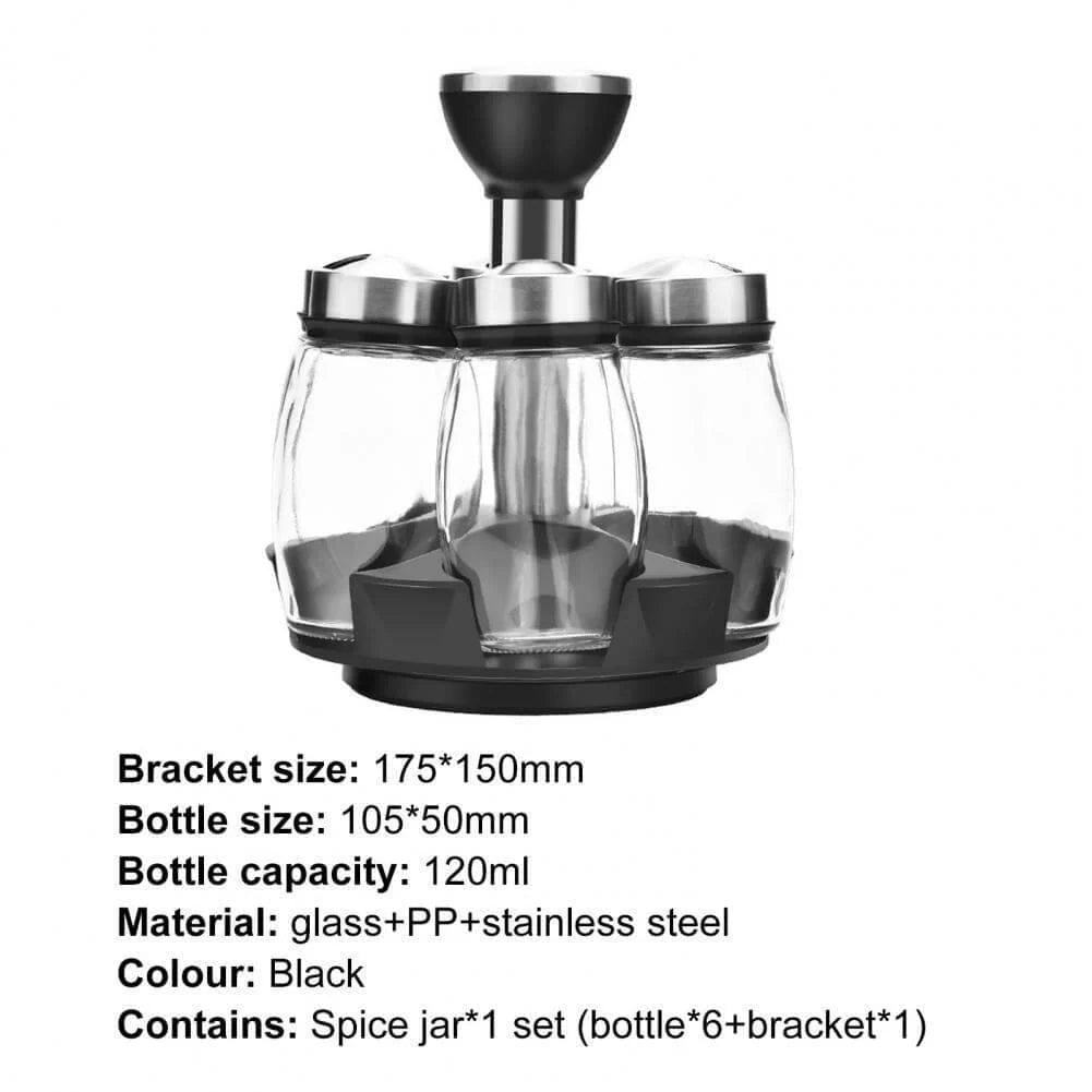 Spice Jar Set Rotating Rack Glass Set of 6