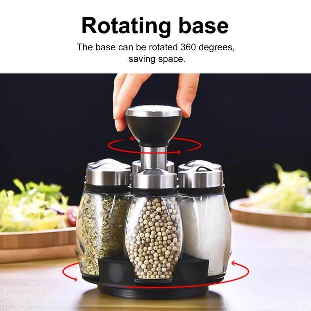 Spice Jar Set Rotating Rack Glass Set of 6