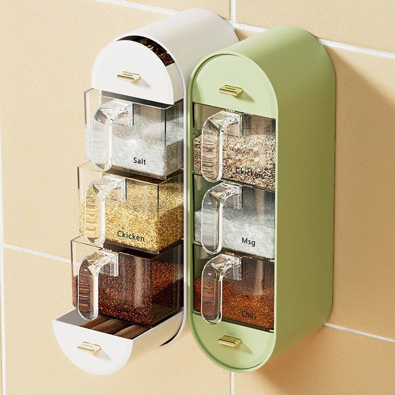 Spice Organizer Wall-Mounted Five Compartments with Spoons