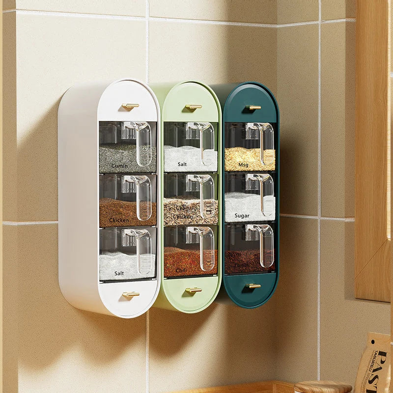 Spice Organizer Wall-Mounted Five Compartments with Spoons