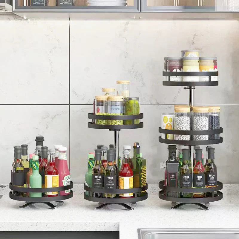 Spice Rack Organizer Stainless Steel 360° Rotating Adjustable Shelves
