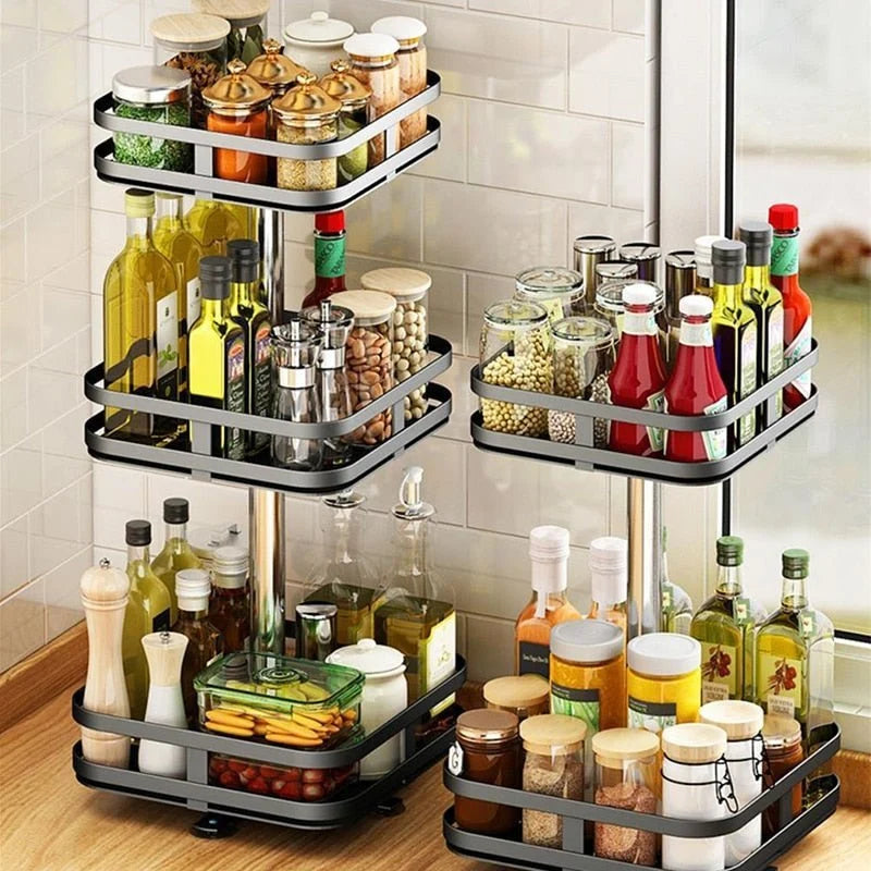 Spice Rack Rotating Multi-Tier Metal Organizer