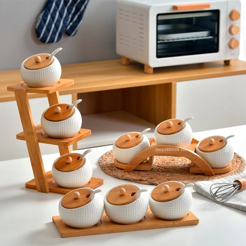 Spice Shaker Set Ceramic With Wooden Lids