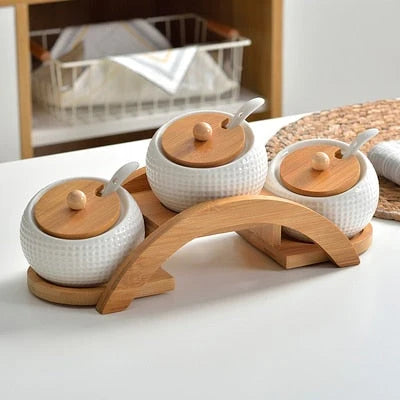 Spice Shaker Set Ceramic With Wooden Lids