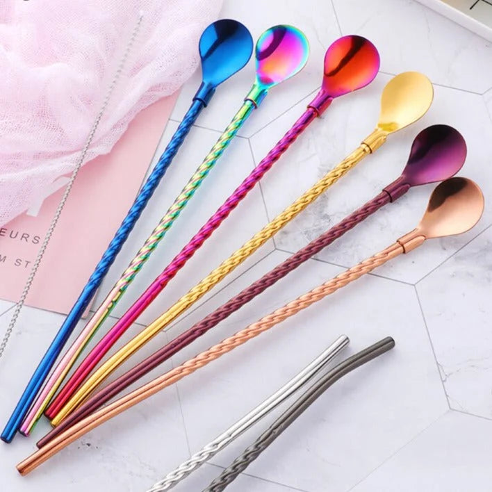Spoon Straw Stainless Steel Reusable Long Handle