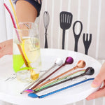 Spoon Straw Stainless Steel Reusable Long Handle