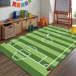 Sports Area Rug Soccer Field Design Non-Slip Backing Stain-Resistant