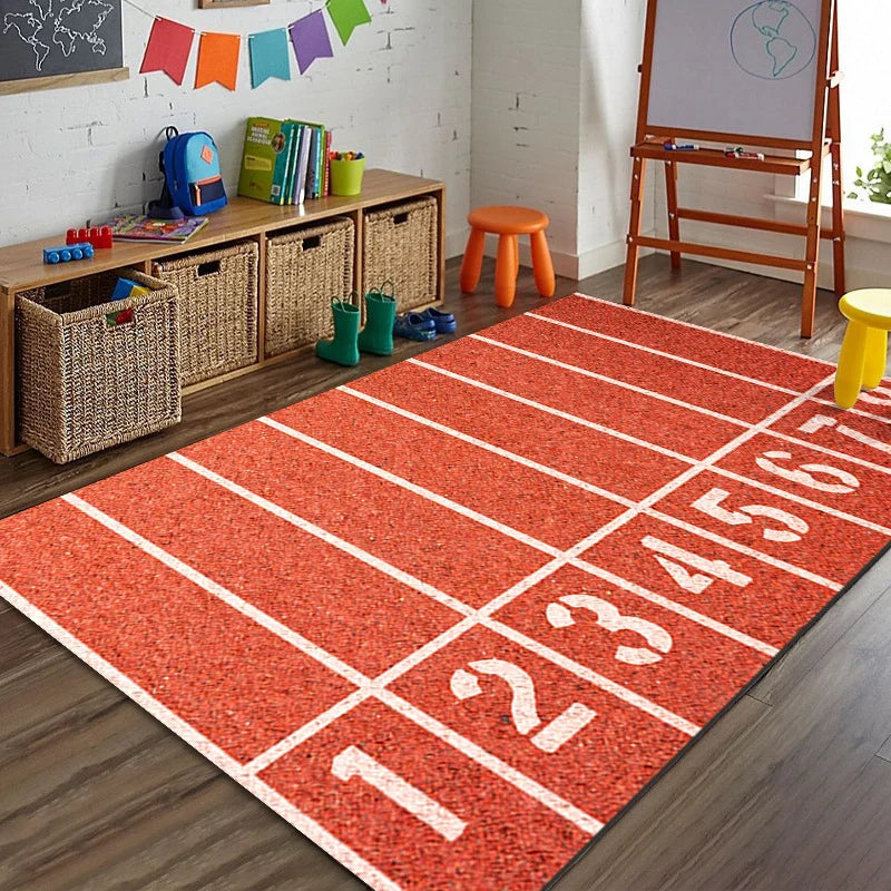 Sports Area Rug Soccer Field Design Non-Slip Backing Stain-Resistant