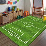 Sports Area Rug Soccer Field Design Non-Slip Backing Stain-Resistant