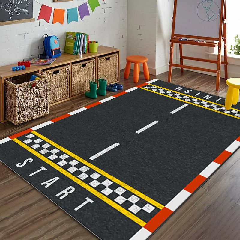 Sports Area Rug Soccer Field Design Non-Slip Backing Stain-Resistant