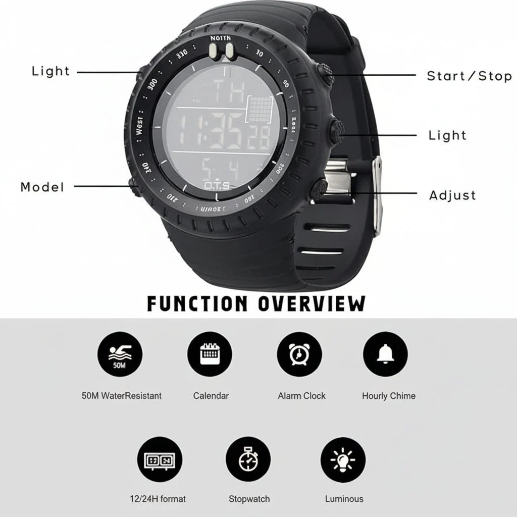 Sports Watch Digital LED Backlight Shock-Resistant