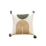 Square Accent Pillow Cotton-Blend Knitted Stripes Oversized Tassels