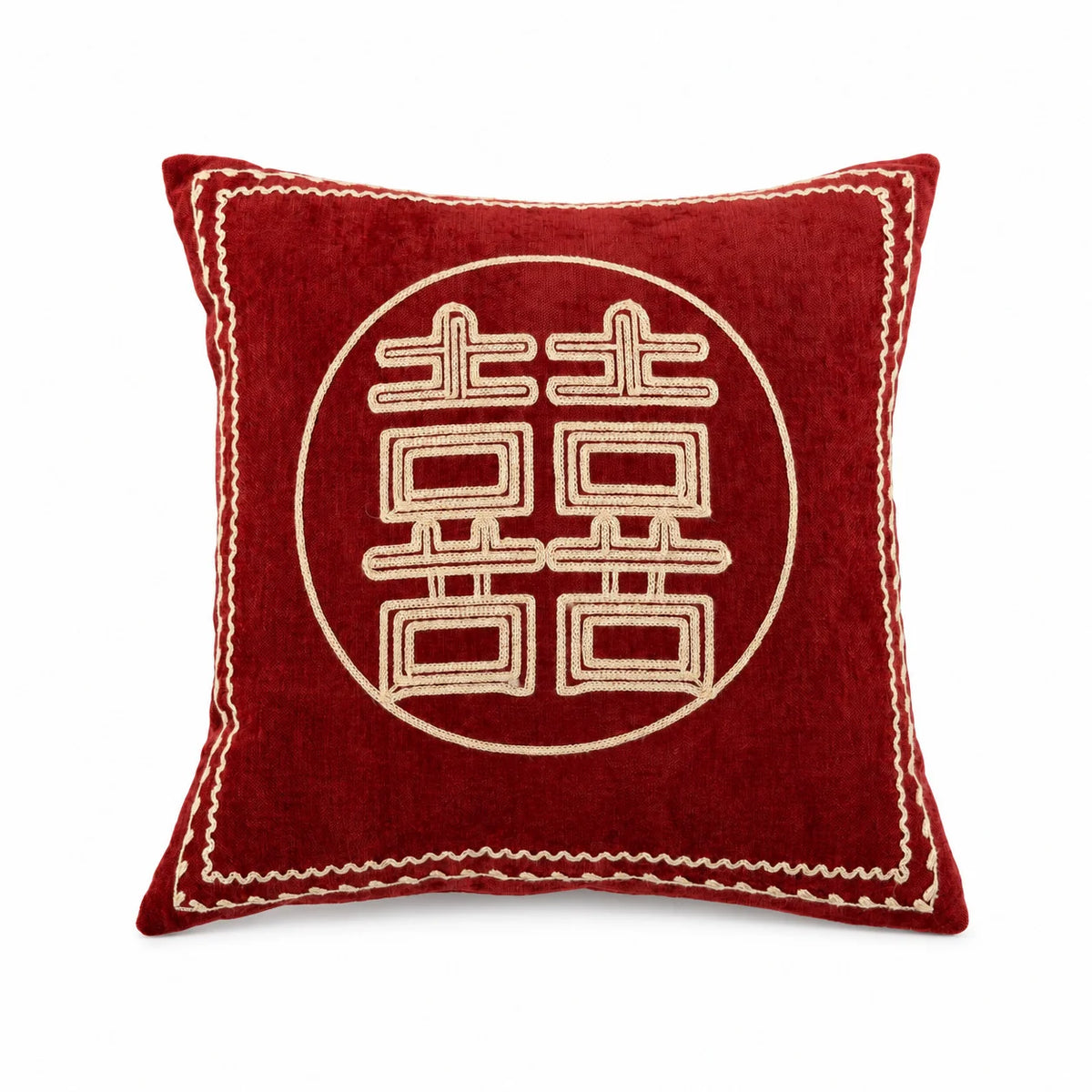 Square Accent Pillow Embroidered Velvet Pom-Pom Trim Removable Cover