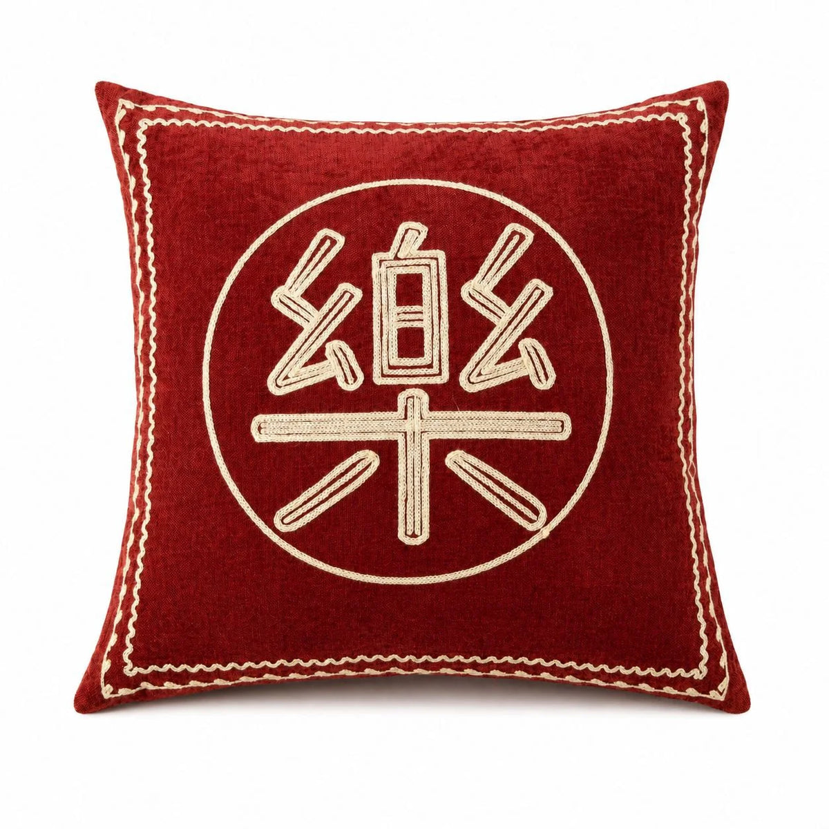 Square Accent Pillow Embroidered Velvet Pom-Pom Trim Removable Cover