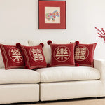Square Accent Pillow Embroidered Velvet Pom-Pom Trim Removable Cover