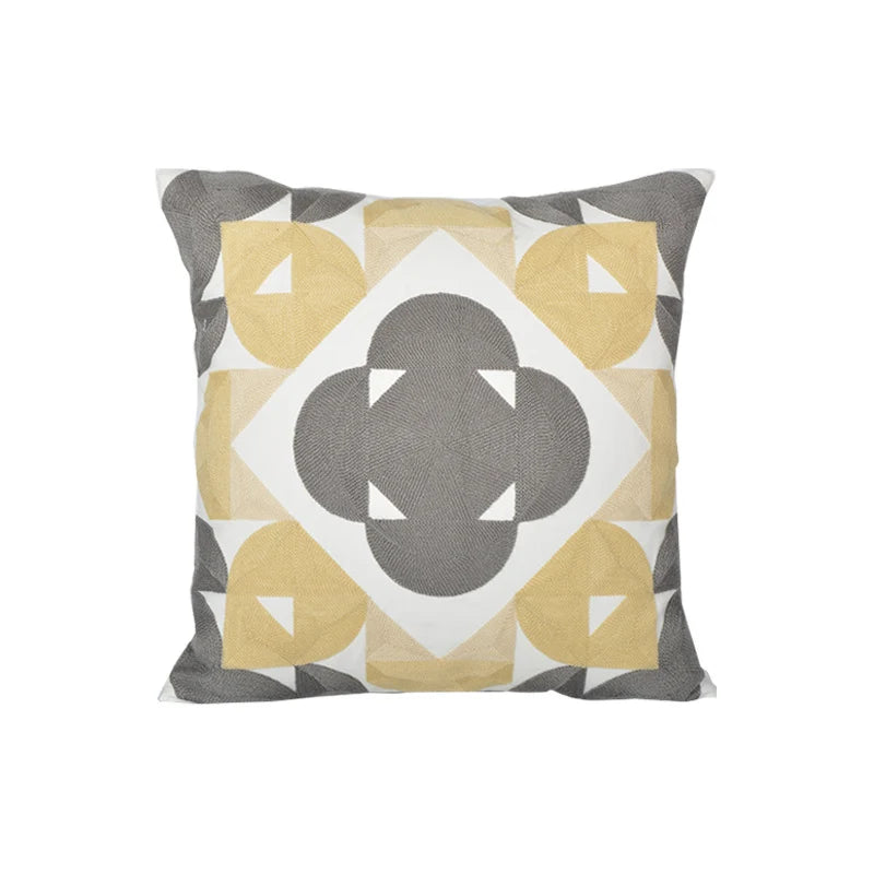 Square Accent Pillow Geometric Layered Applique Cotton-Linen & Concealed Zipper