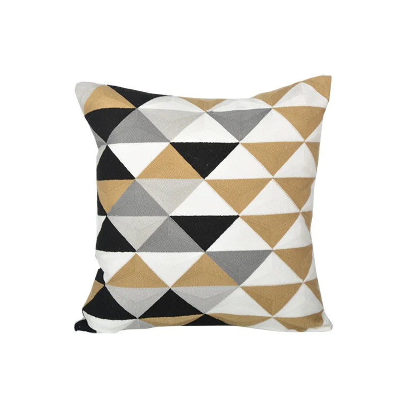 Square Accent Pillow Geometric Layered Applique Cotton-Linen & Concealed Zipper