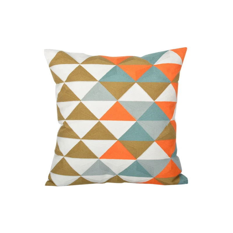 Square Accent Pillow Geometric Layered Applique Cotton-Linen & Concealed Zipper