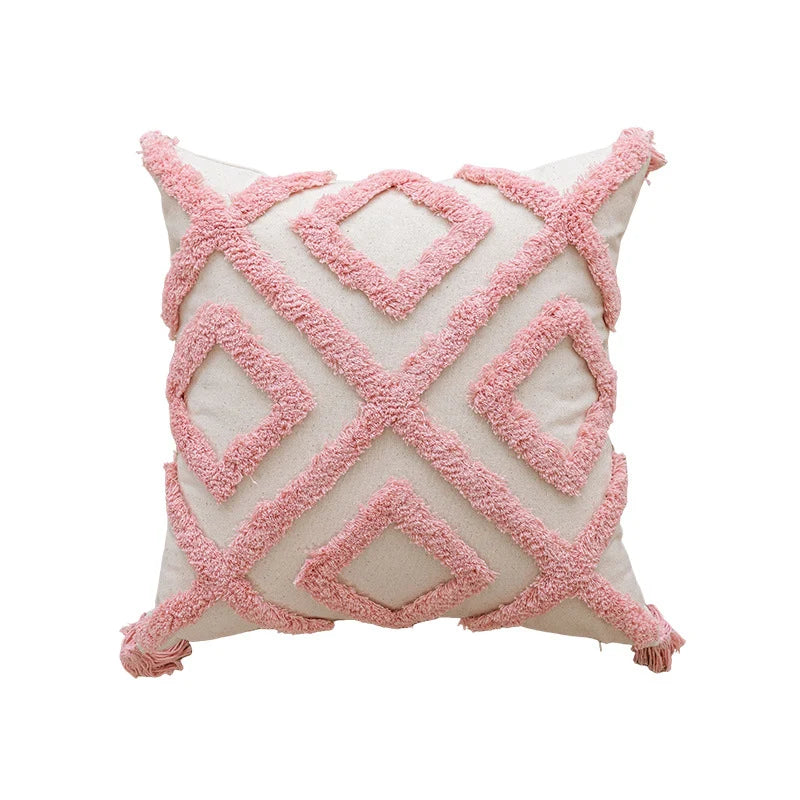 Square Accent Pillow Hand-Tufted Cotton Removable Insert