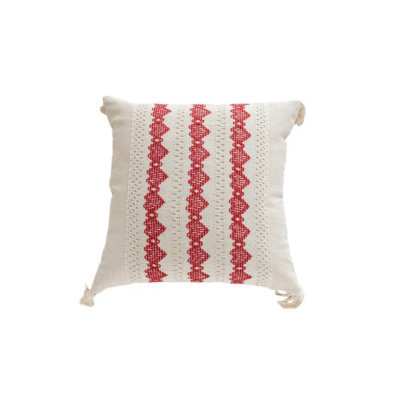 Square Accent Pillow Handloom Cotton Geometric Embroidery Knotted Tassels