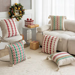 Square Accent Pillow Handloom Cotton Geometric Embroidery Knotted Tassels