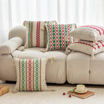 Square Accent Pillow Handloom Cotton Geometric Embroidery Knotted Tassels