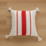 Square Accent Pillow Handloom Cotton Geometric Embroidery Knotted Tassels