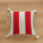 Square Accent Pillow Handloom Cotton Geometric Embroidery Knotted Tassels