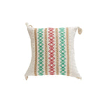 Square Accent Pillow Handloom Cotton Geometric Embroidery Knotted Tassels