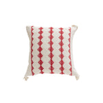 Square Accent Pillow Handloom Cotton Geometric Embroidery Knotted Tassels