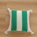 Square Accent Pillow Handloom Cotton Geometric Embroidery Knotted Tassels