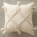 Square Accent Pillow Tufted Macramé Knotted Tassels Removable Cover