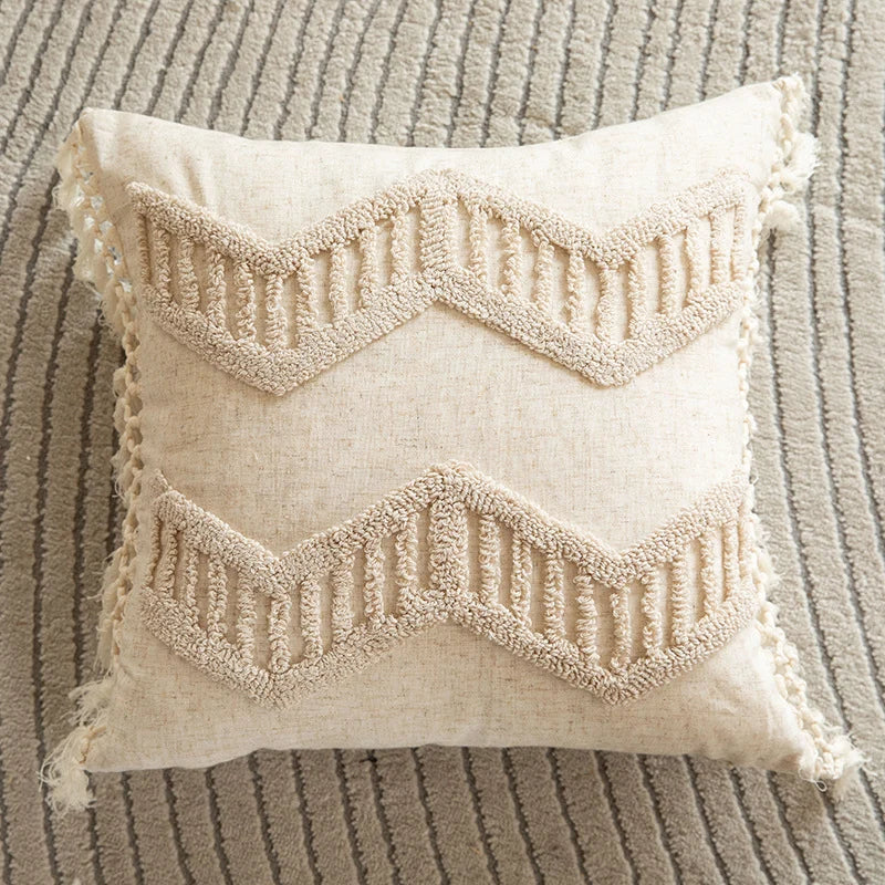 Square Accent Pillow Tufted Macramé Knotted Tassels Removable Cover