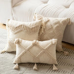 Square Accent Pillow Tufted Macramé Knotted Tassels Removable Cover