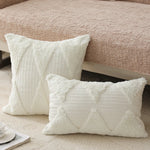 Square Accent Pillow Tufted Triangle & Bouclé Removable Cover