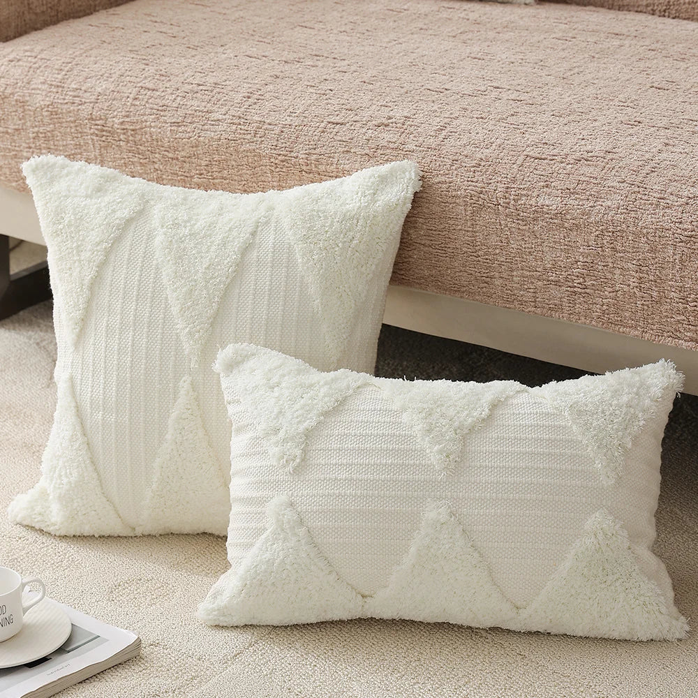 Square Accent Pillow Tufted Triangle & Bouclé Removable Cover