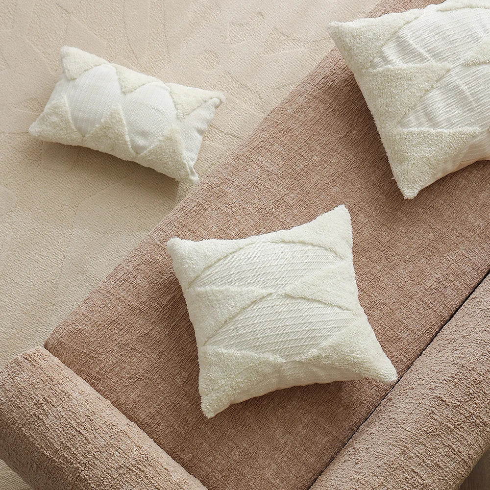 Square Accent Pillow Tufted Triangle & Bouclé Removable Cover