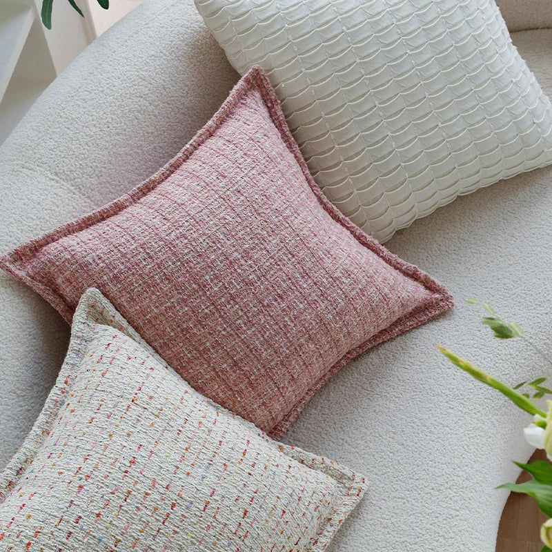 Square Cushion Cover 18x18in Bouclé Piped Edge Machine Washable