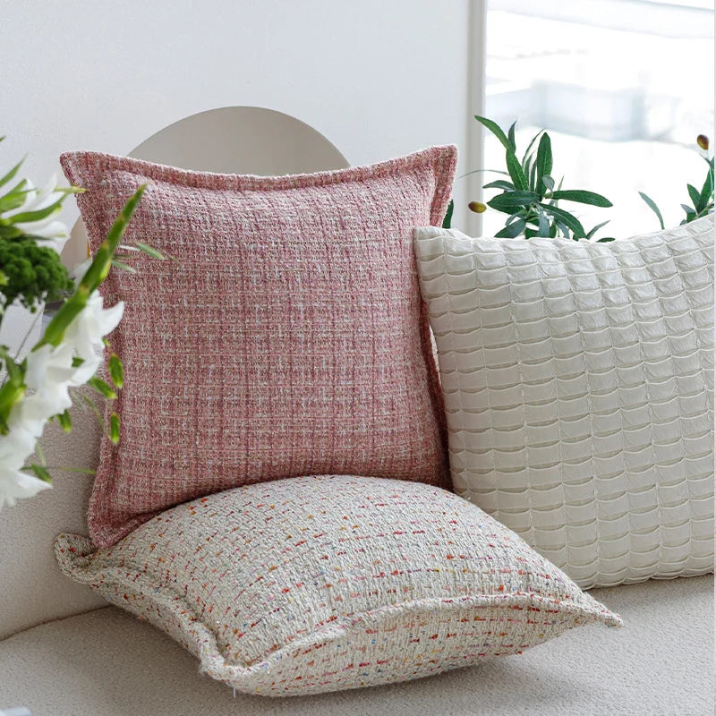 Square Cushion Cover 18x18in Bouclé Piped Edge Machine Washable
