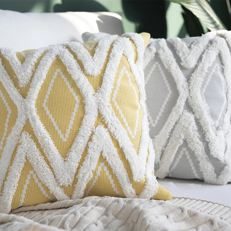 Square Cushion Cover Chenille Diamond Tufted Cotton Blend