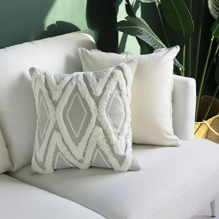 Square Cushion Cover Chenille Diamond Tufted Cotton Blend