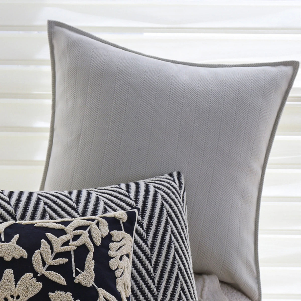 Square Cushion Cover Cotton-Linen Herringbone Hidden Zipper