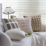 Square Cushion Cover Cotton-Linen Raised Knot Grid 18x18in