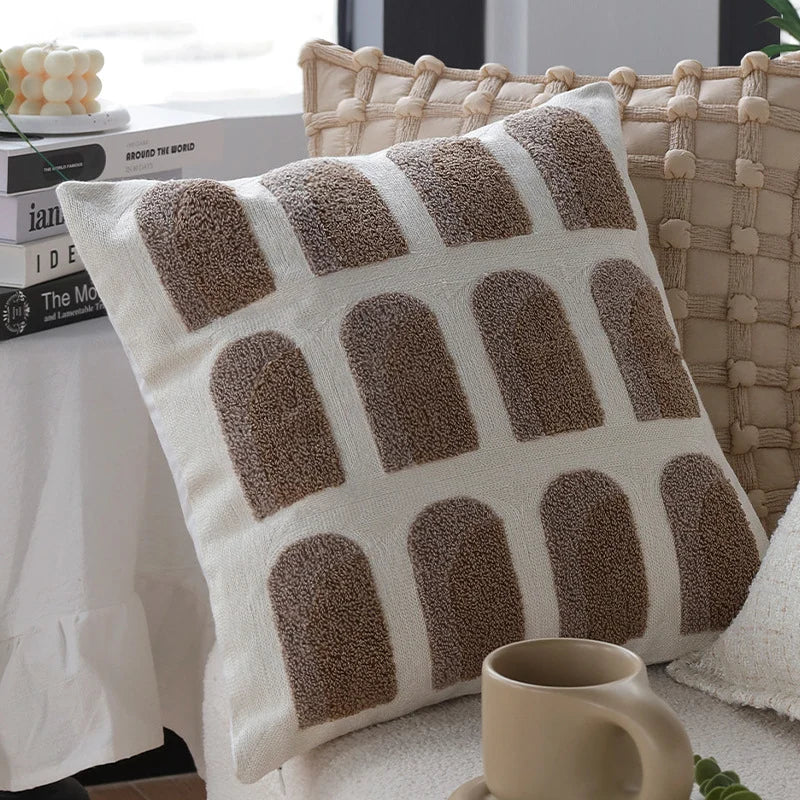 Square Cushion Cover Cotton-Linen Raised Knot Grid 18x18in
