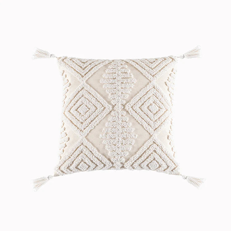Square Cushion Cover Hand-Tufted Floral Cotton-Linen & Concealed Zipper