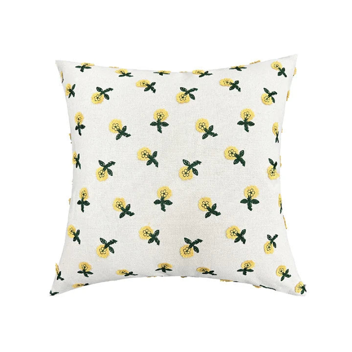 Square Cushion Cover Hand-Tufted Floral Cotton-Linen & Concealed Zipper