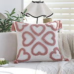 Square Cushion Cover Hand-Tufted Hearts & Tassels