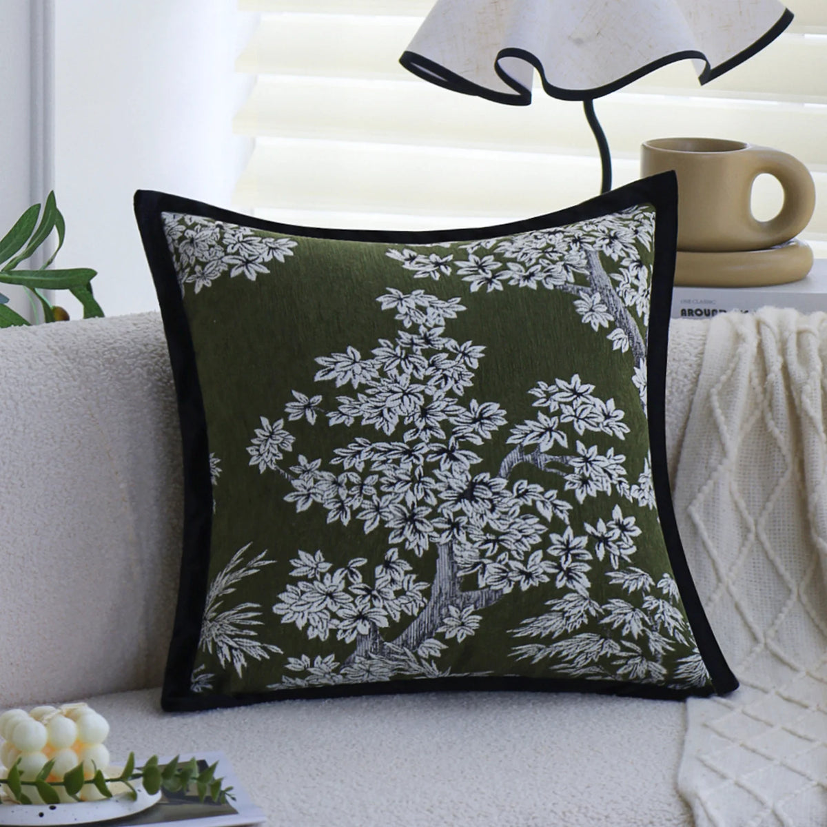 Square Cushion Cover Jacquard Floral Concealed Zipper 18x18