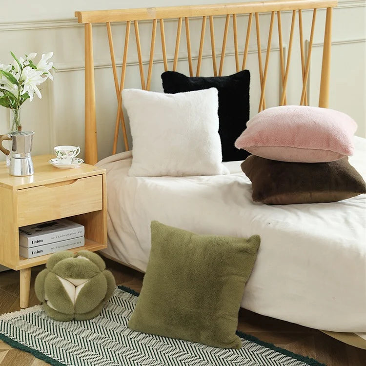 Square Cushion Cover Microfiber Faux Fur Machine Washable