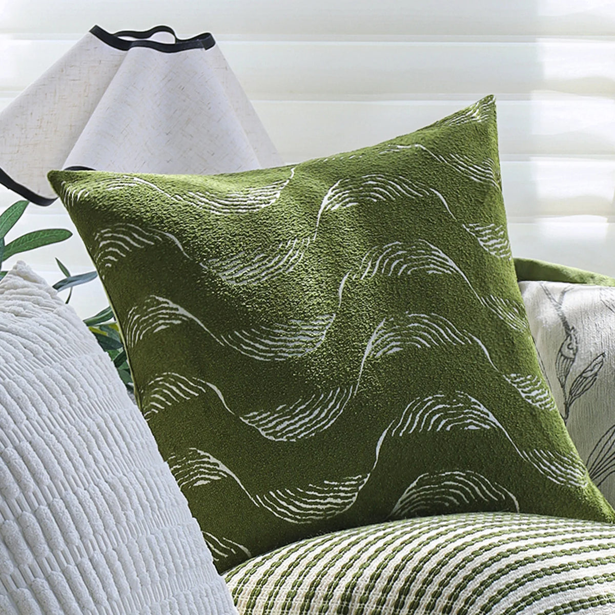 Square Cushion Cover Microvelour Wave Embossed 18x18in Machine Washable